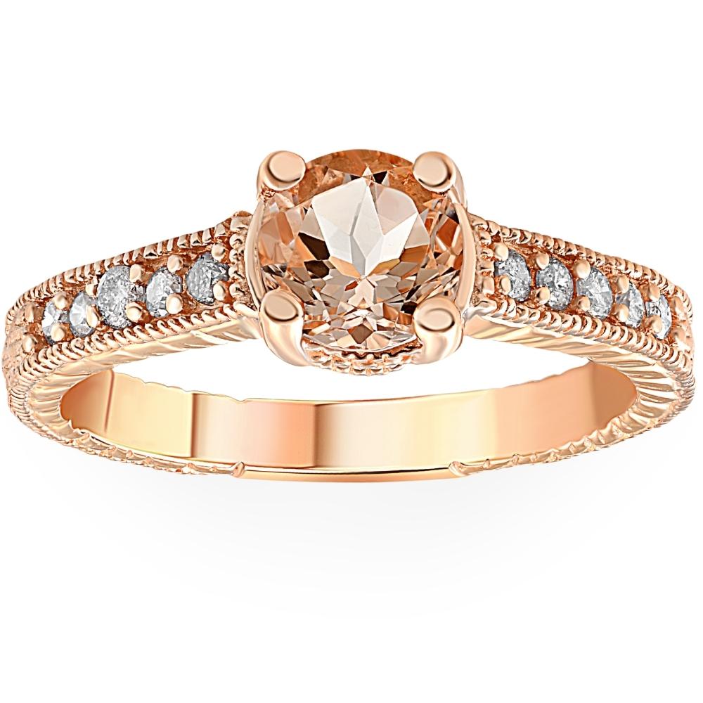 1 Ct Morganite & Diamond Vintage Engagement Ring in 14k Rose Gold
