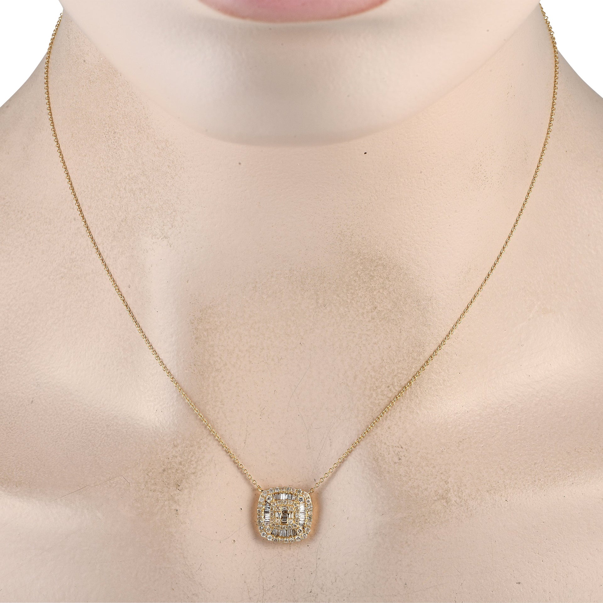 LB Exclusive 14K Yellow Gold 0.50ct Diamond Cluster Cushion Necklace PN14750