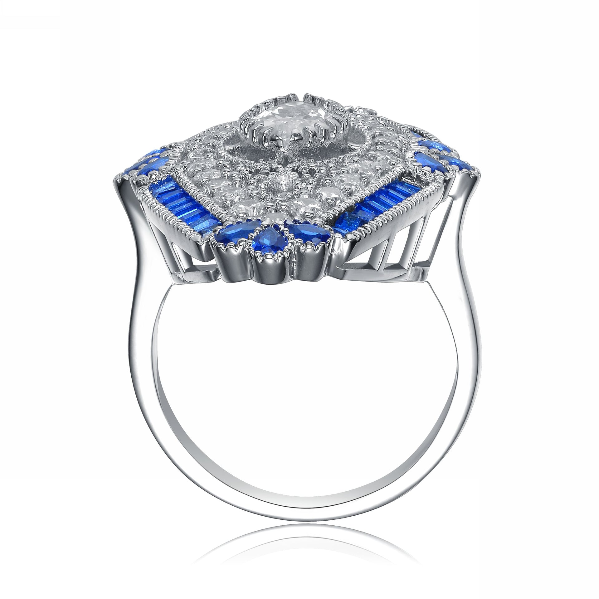 Sterling Silver Sapphire Cubic Zirconia Coctail Ring