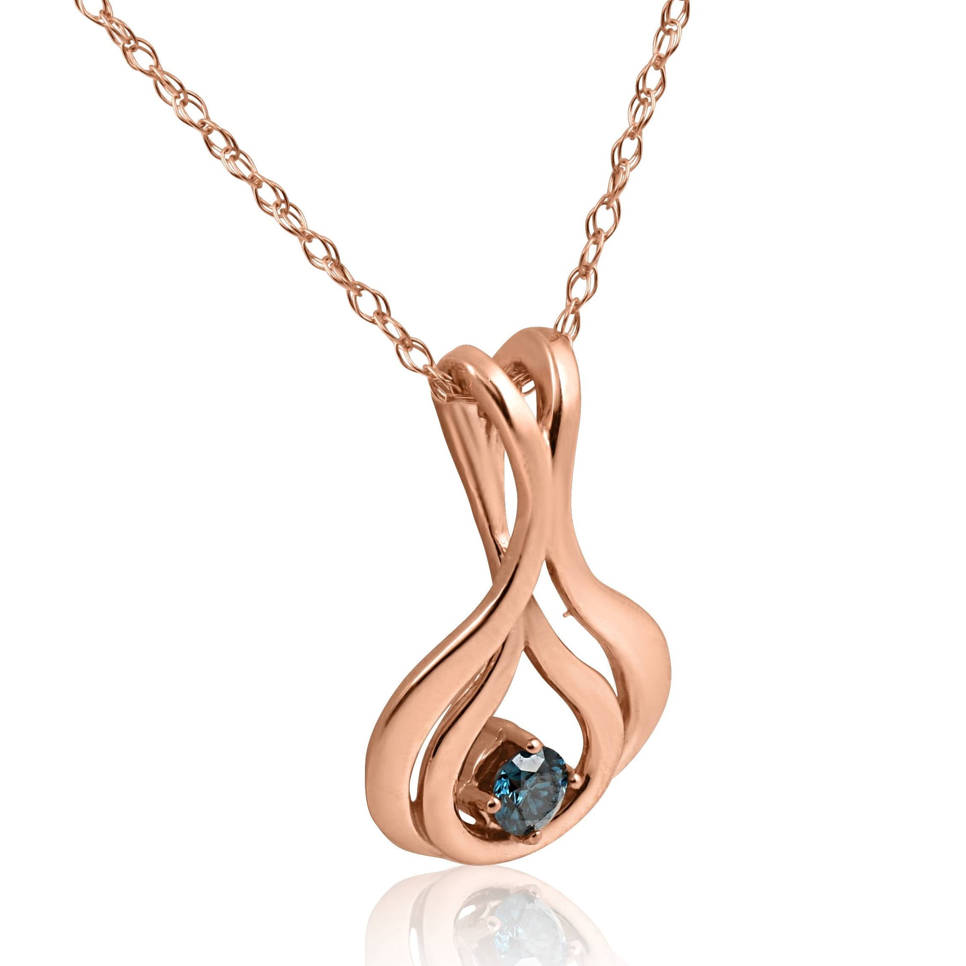 Blue Diamond Solitaire Pendant & Chain 14k Rose Gold 5/8' Tall
