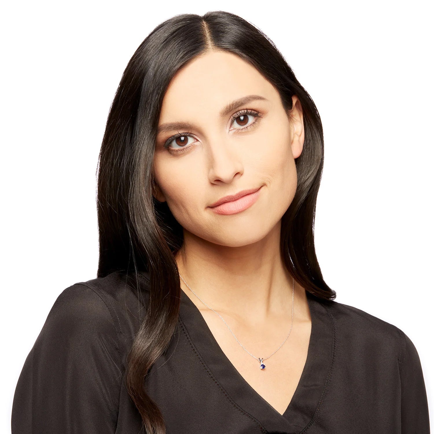 1ct Blue Sapphire & Diamond Solitaire Pendant 14K White Gold