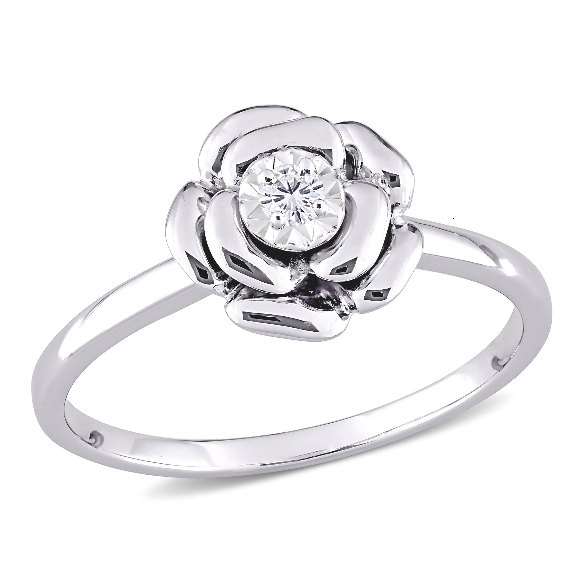 Mimi & Max Diamond Accent Flower Ring in Sterling Silver