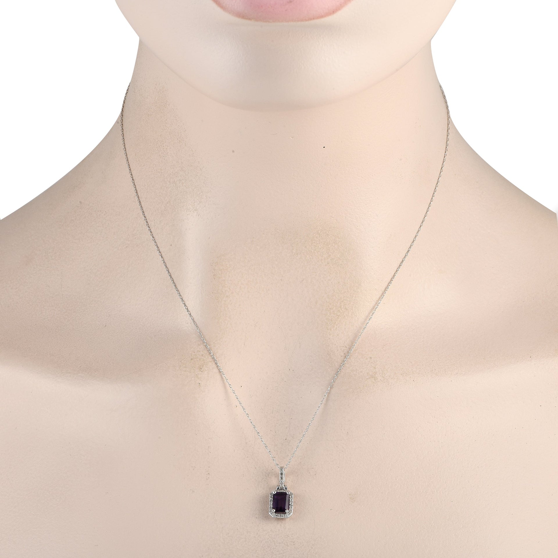 LB Exclusive 14K White Gold 0.12ct Diamond and Emerald-Cut Amethyst Necklace PD4-15501WAM