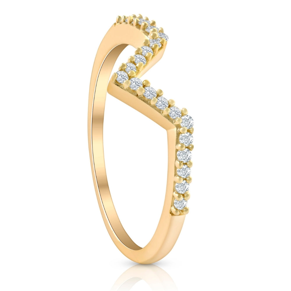 Diamond Curved V Shape Wedding Ring Women's Stackable Wedding Band Yellow Gold