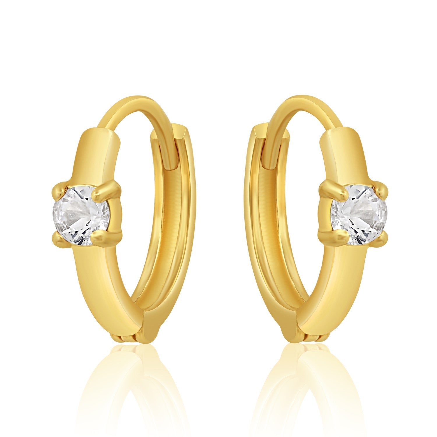 Natural Gemstone Pair Small Huggie Hoop Earrings in 14k Yellow Gold with Hidden Clip Closure