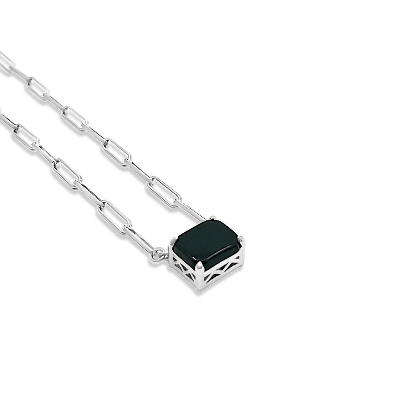 Paperclip Chain With Colored Stone-Black Onyx