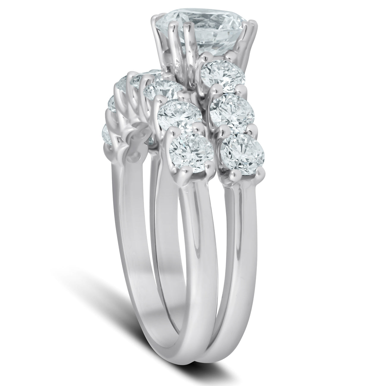 3 Ct Diamond Engagement Wedding Ring Set (1ct Center) 14k White Gold Enhanced