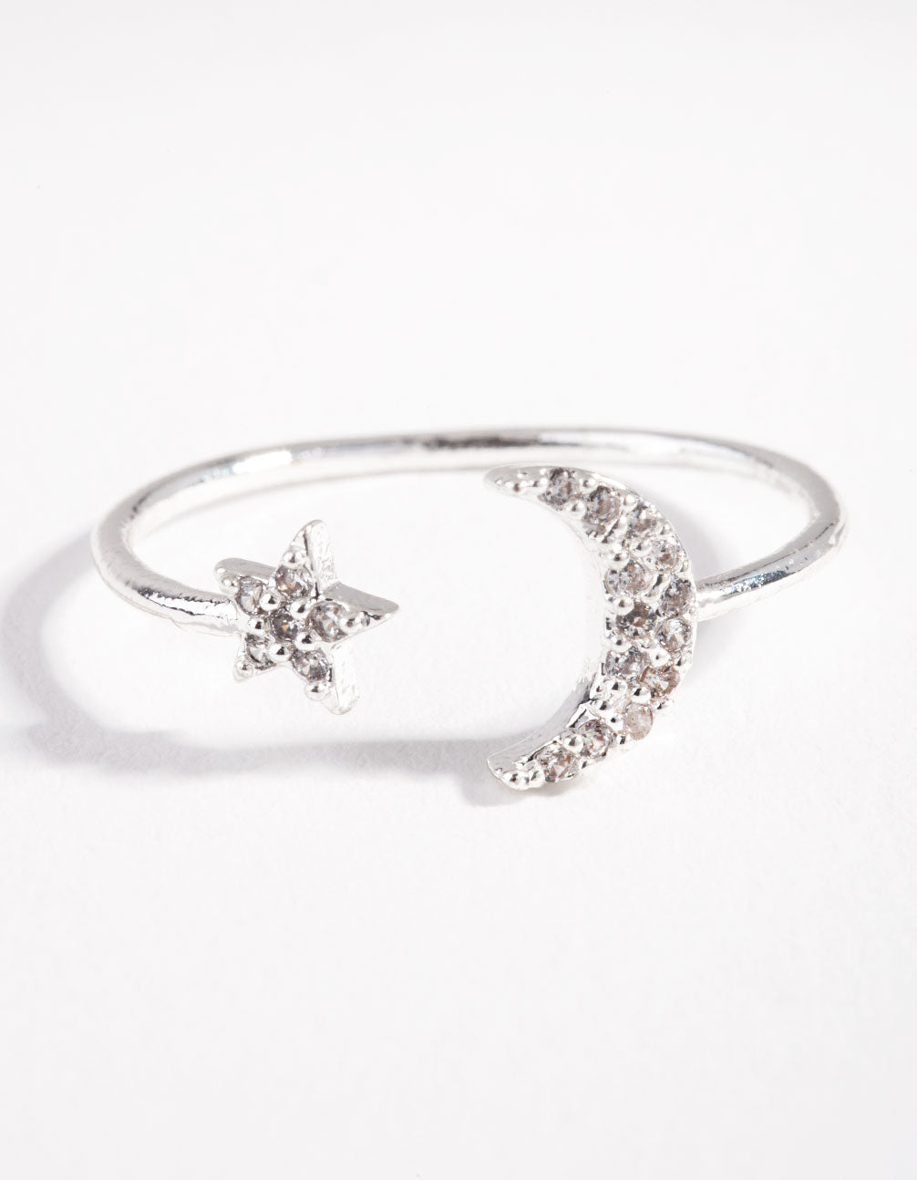 Silver Cubic Zirconia Moon and Star Ring