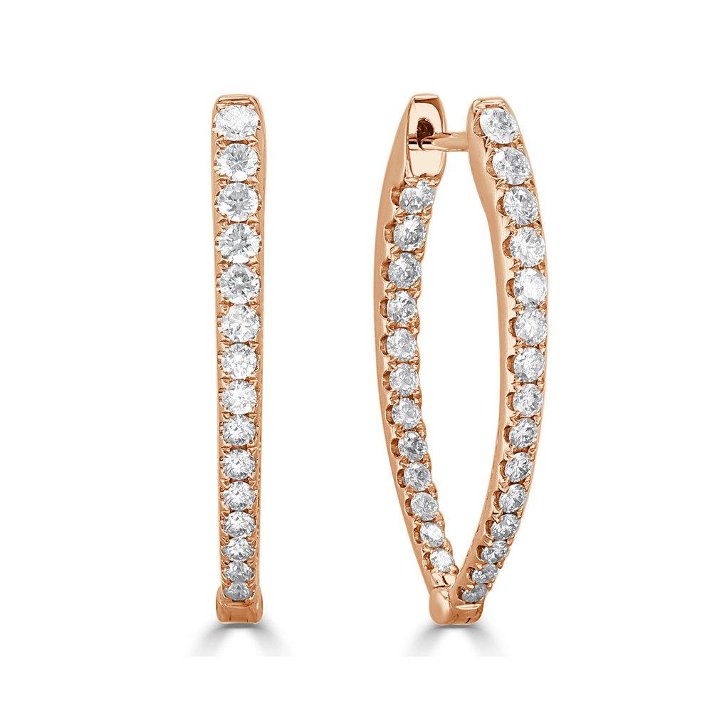 14k Gold & Diamond Point Hoop Earrings- 1.25'