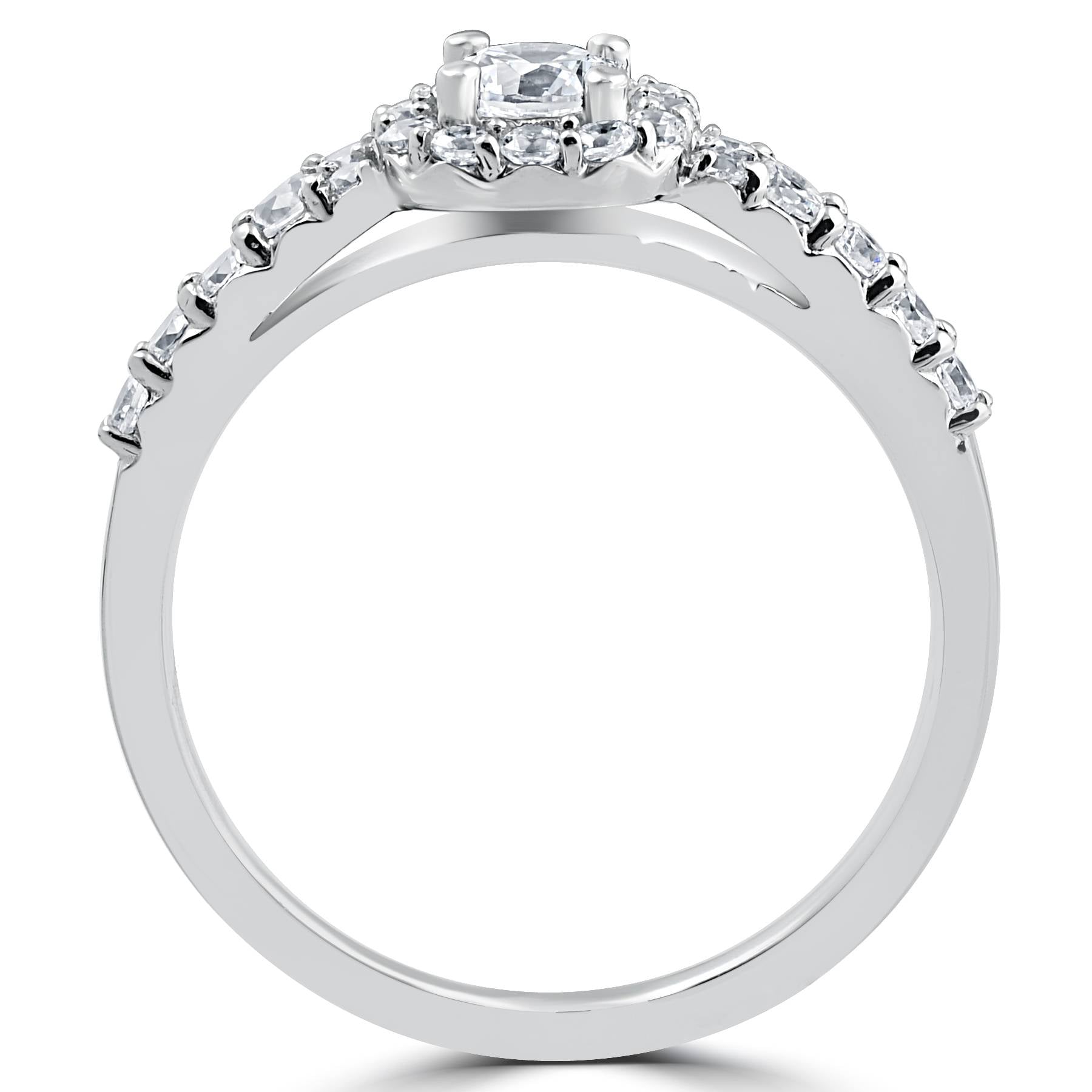 3/4CT Cushion Halo Round Diamond Engagement Ring 14K White Gold