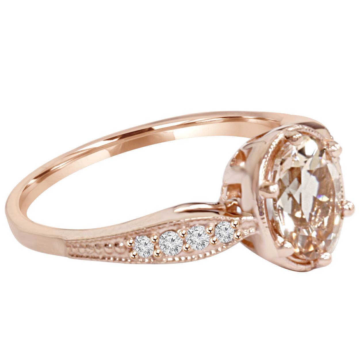 1ct Vintage Morganite & Diamond Ring 14K Rose Gold
