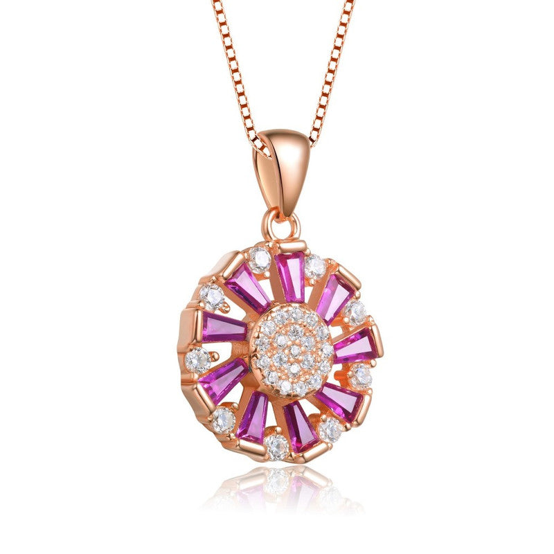 Sterling Silver with Colored Baguette Cubic Zirconia Wreath Pendant Necklace