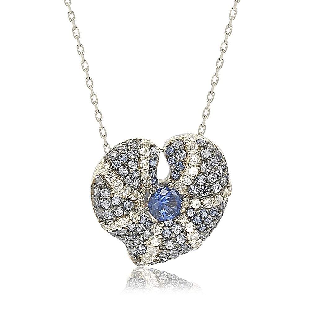 Suzy Levian Sterling Silver Sapphire and Diamond Accent Whimsical Heart Pendant Necklace