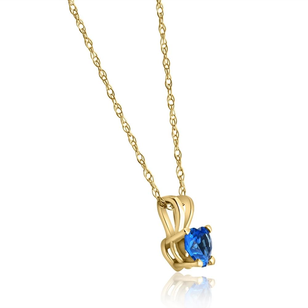 Women's 1/2 CT Blue Heart Shaped Sapphire Pendant Yellow Gold 18' Chain Necklace