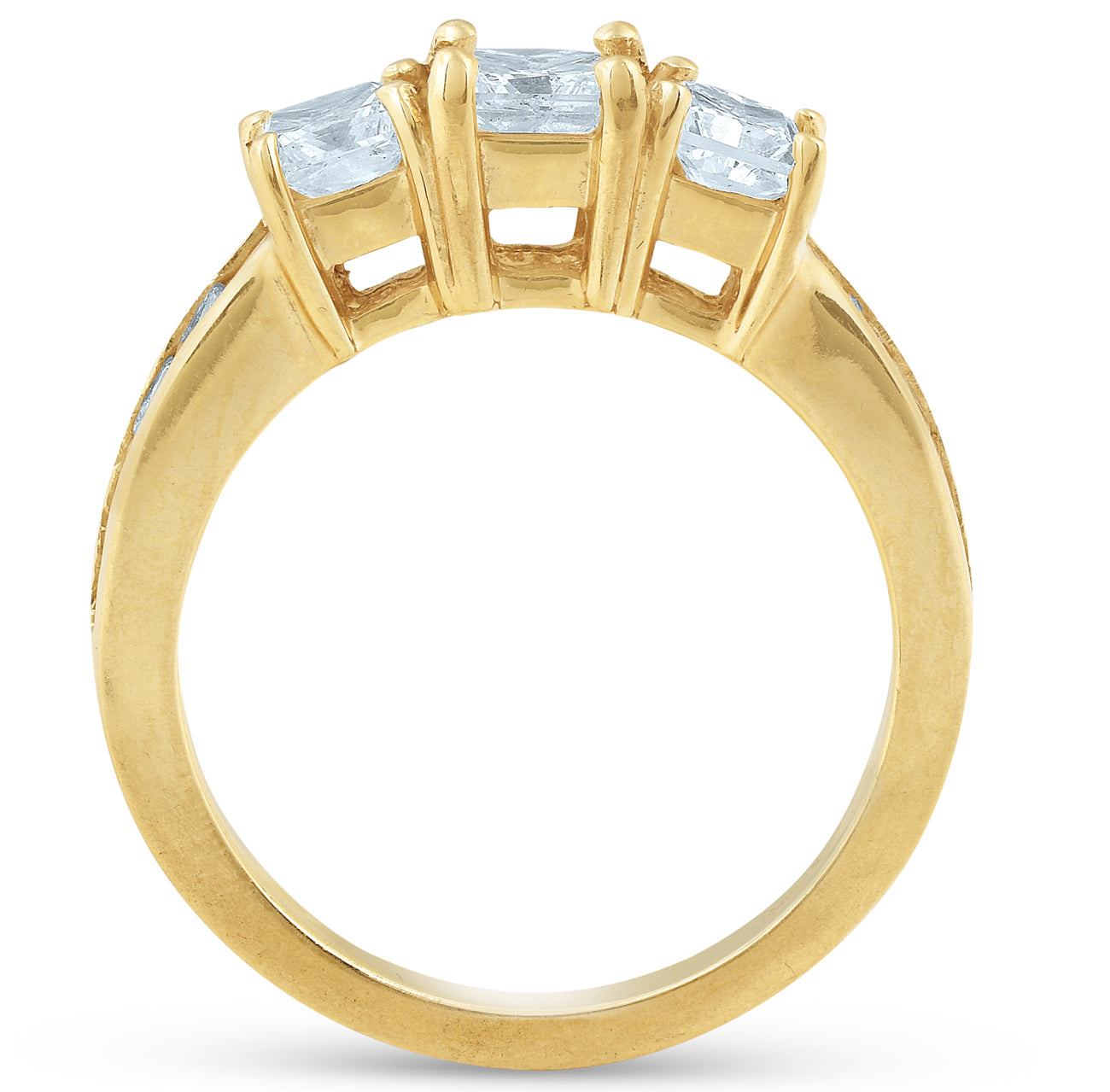 2 CT Three Stone Diamond Ring 14K Yellow Gold