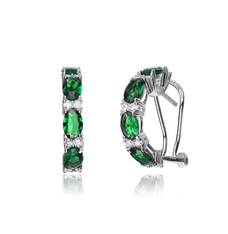 Genevive Jewelry Sterling Silver Emerald Cubic Zirconia Petite Hoop Earrings