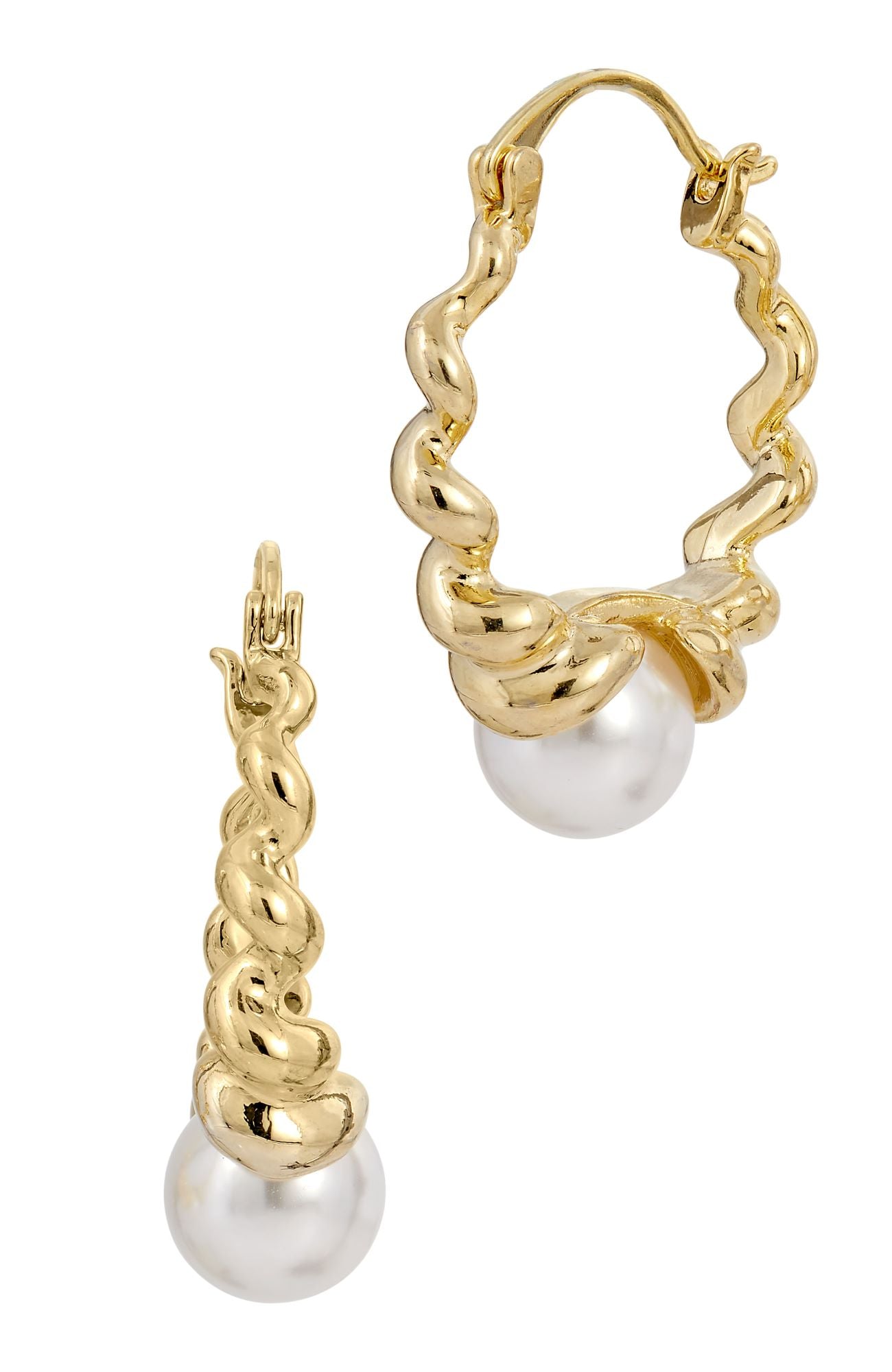 18K GOLD PLATED TWIST STYLE MOTHER OF PEARL HOOP EARRING