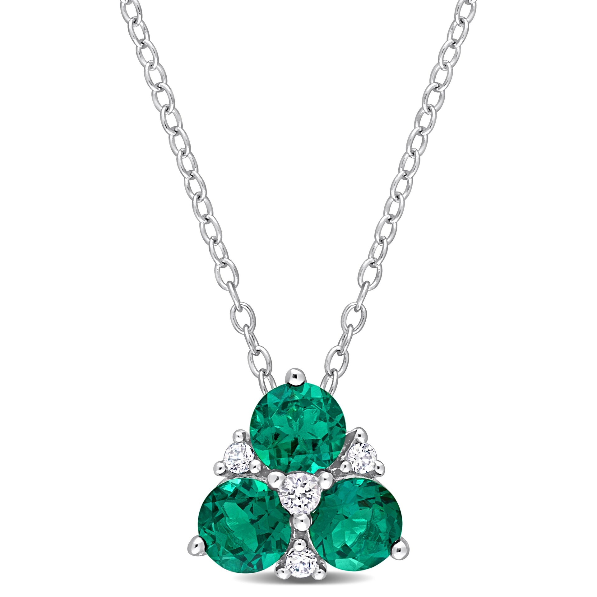 Mimi & Max 1 1/4 CT TGW Created Emerald and Created White Sapphire 3-Stone Pendant with Chain in Sterling Silver