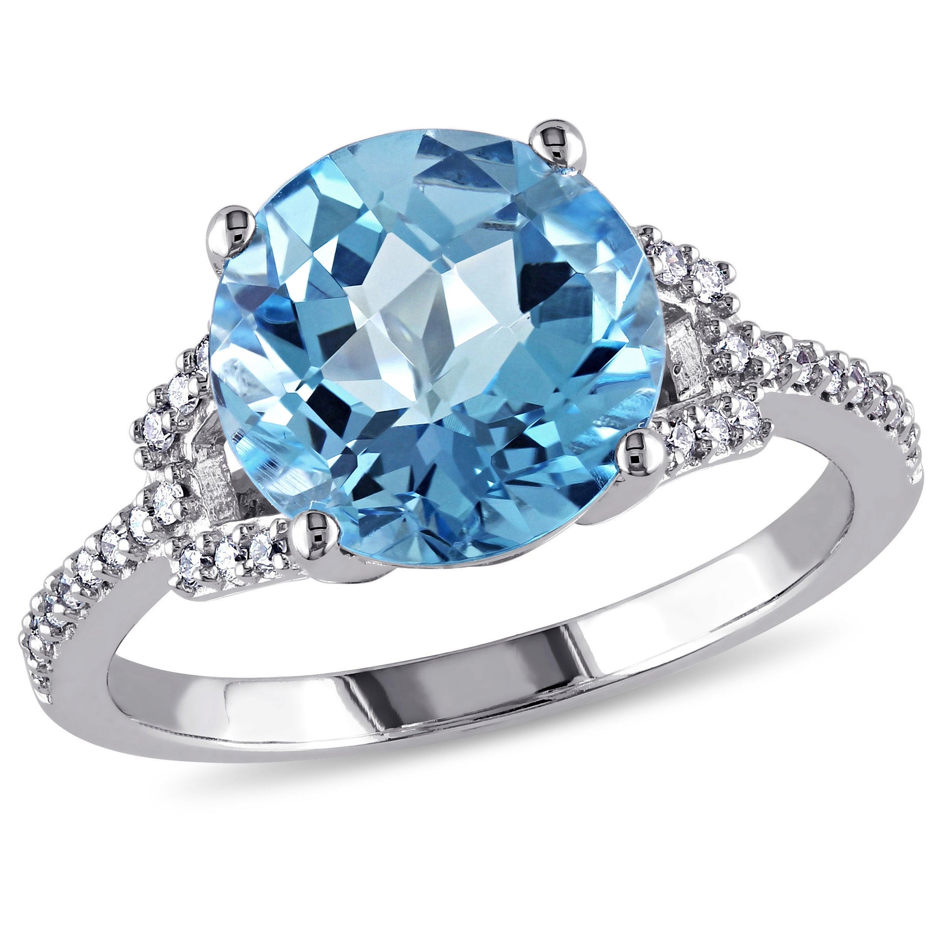 Mimi & Max 1/6ct TW Diamond 4 3/5ct TGW Swiss Blue Topaz Solitaire Ring 14k White Gold