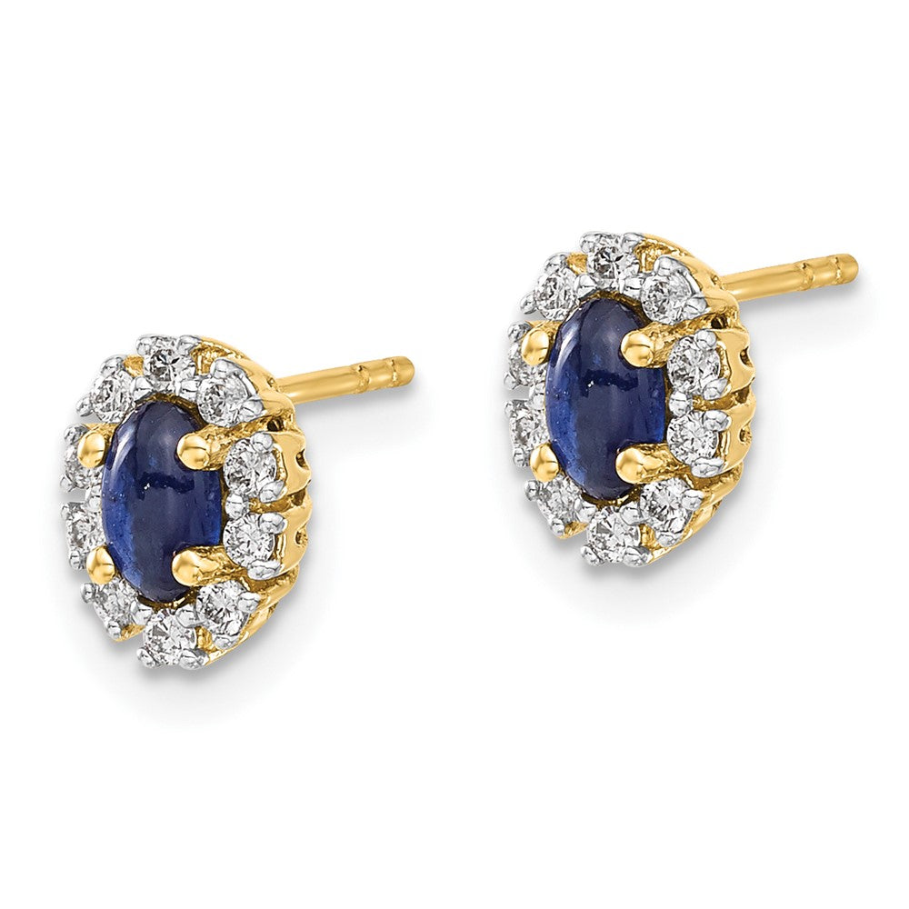 14k Gold 1/5 CT Lab Grown Diamond And Oval Created Sapphire Halo Stud Earrings