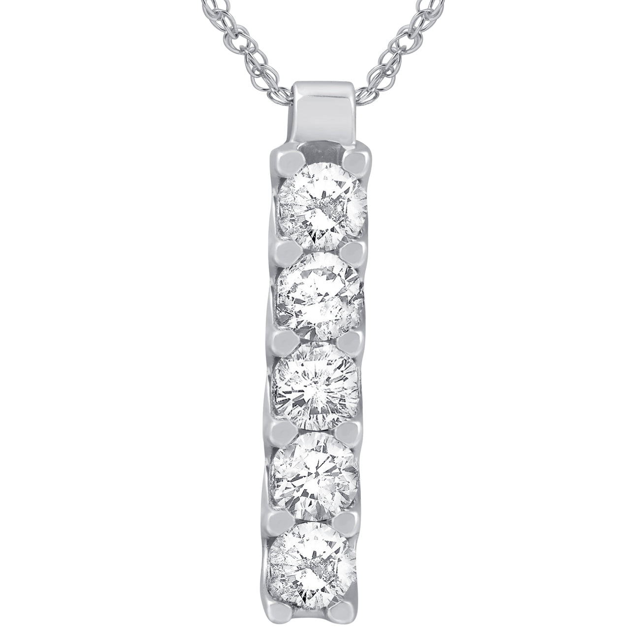 14K White Gold 1 1/4ct Journey Genuine Diamond Pendant