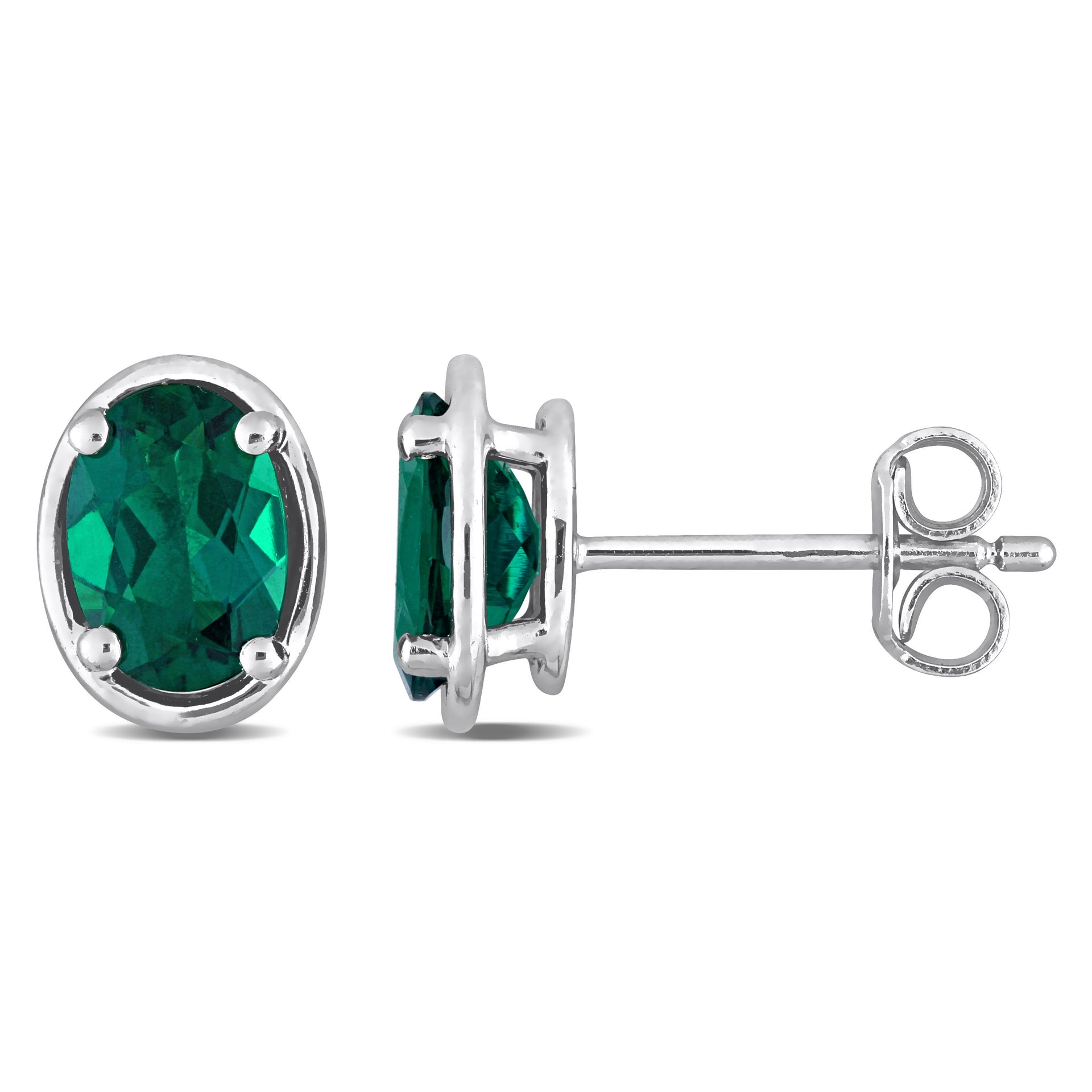 Mimi & Max Women's 1 3/5ct TGW Created Emerald Bezel Style Oval Stud Earrings in Sterling Silver