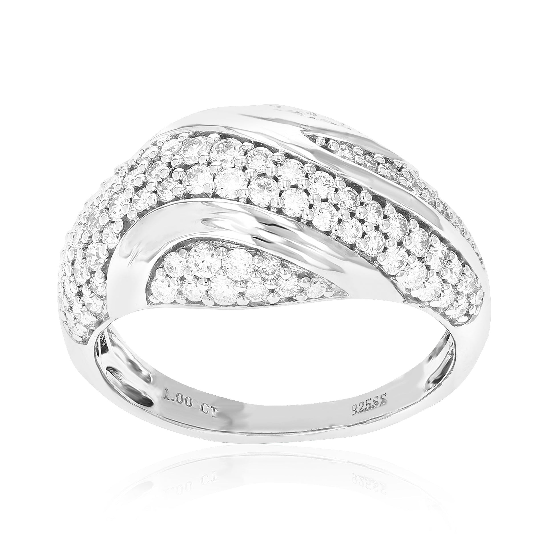1 cttw 93 Stones Round Cut Lab Grown Diamond Engagement Ring .925 Sterling Silver Prong Set