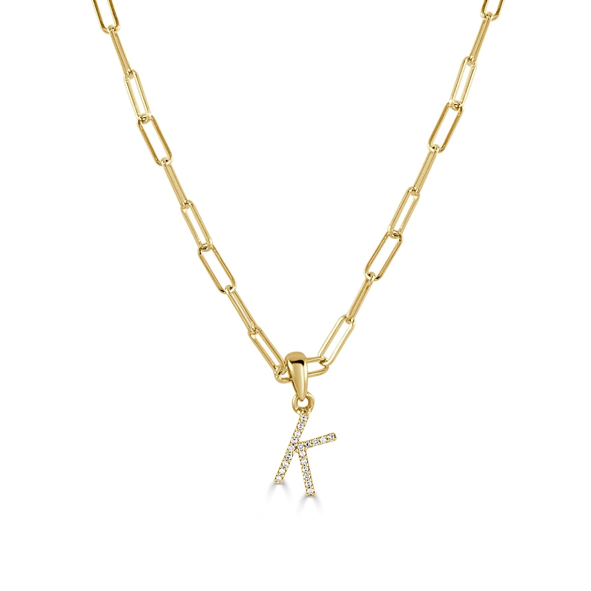 14k Gold & Diamond Paperclip Initial Necklace