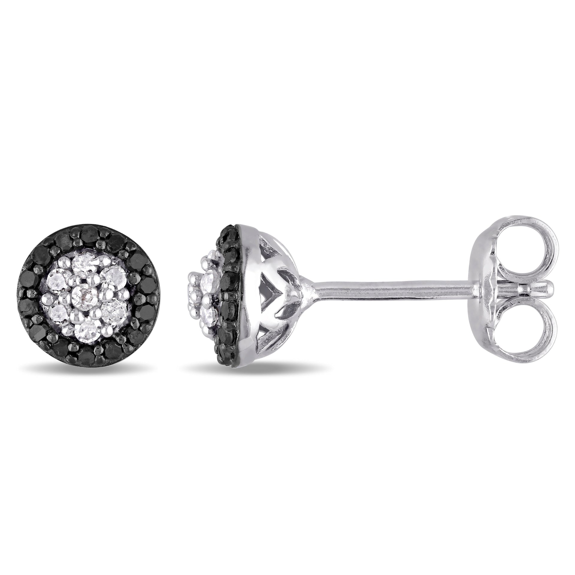 1/4 ct TW Black and White Diamond Cluster Stud Earrings in Sterling Silver