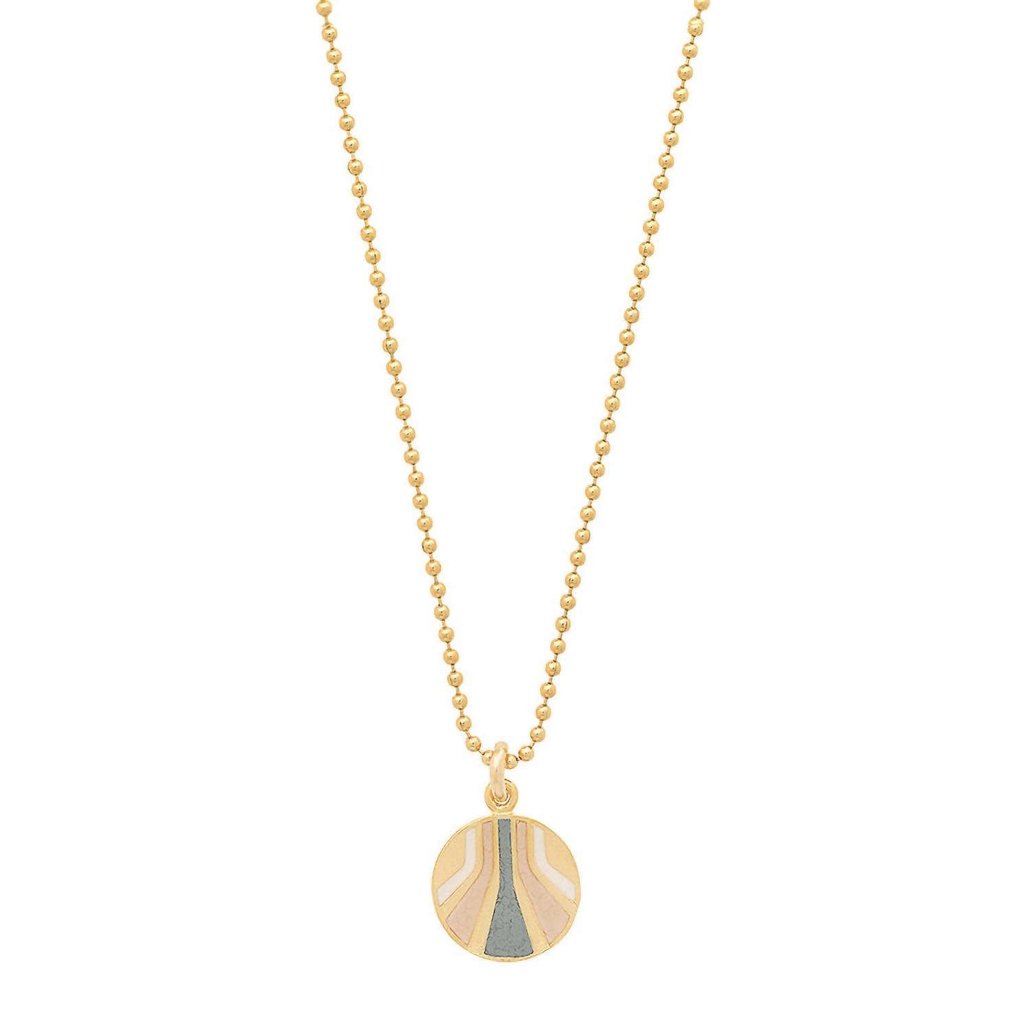 Women's Enameled Small Round 'burst' Pendant Necklace In Vermeil/neutrals