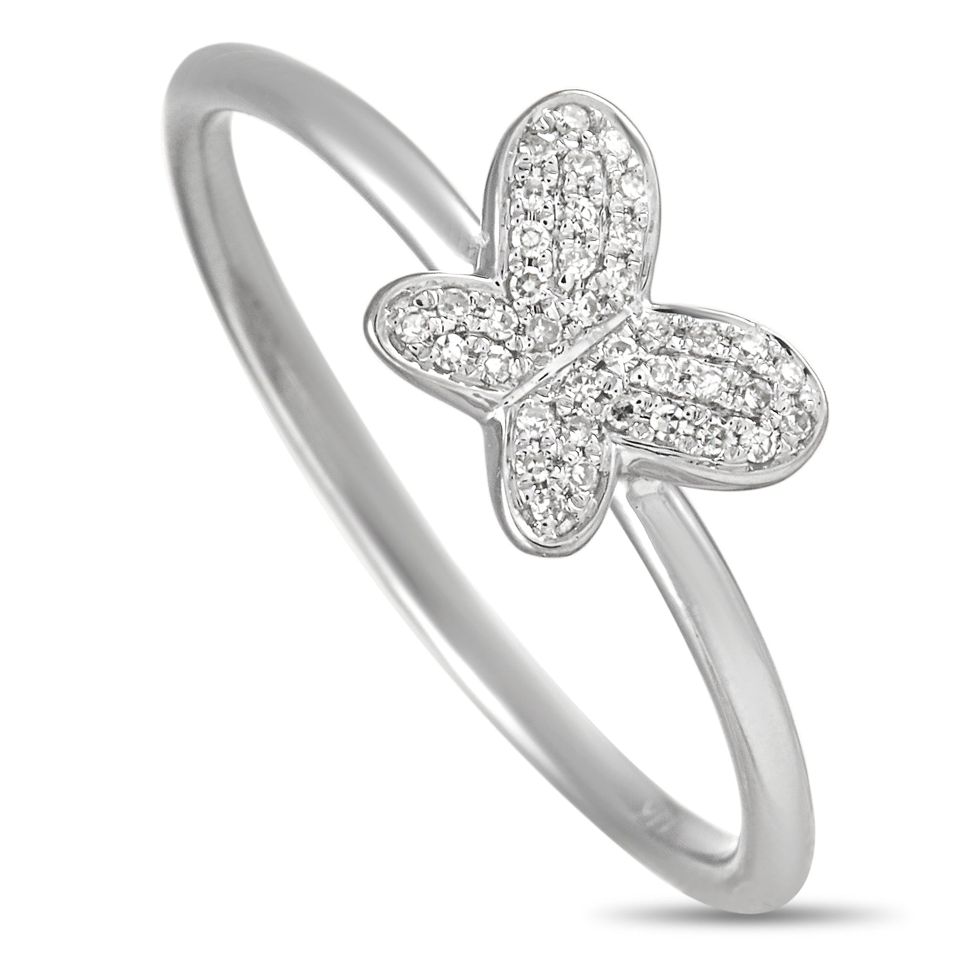 14K White Gold 0.08 ct Diamond Butterfly Ring