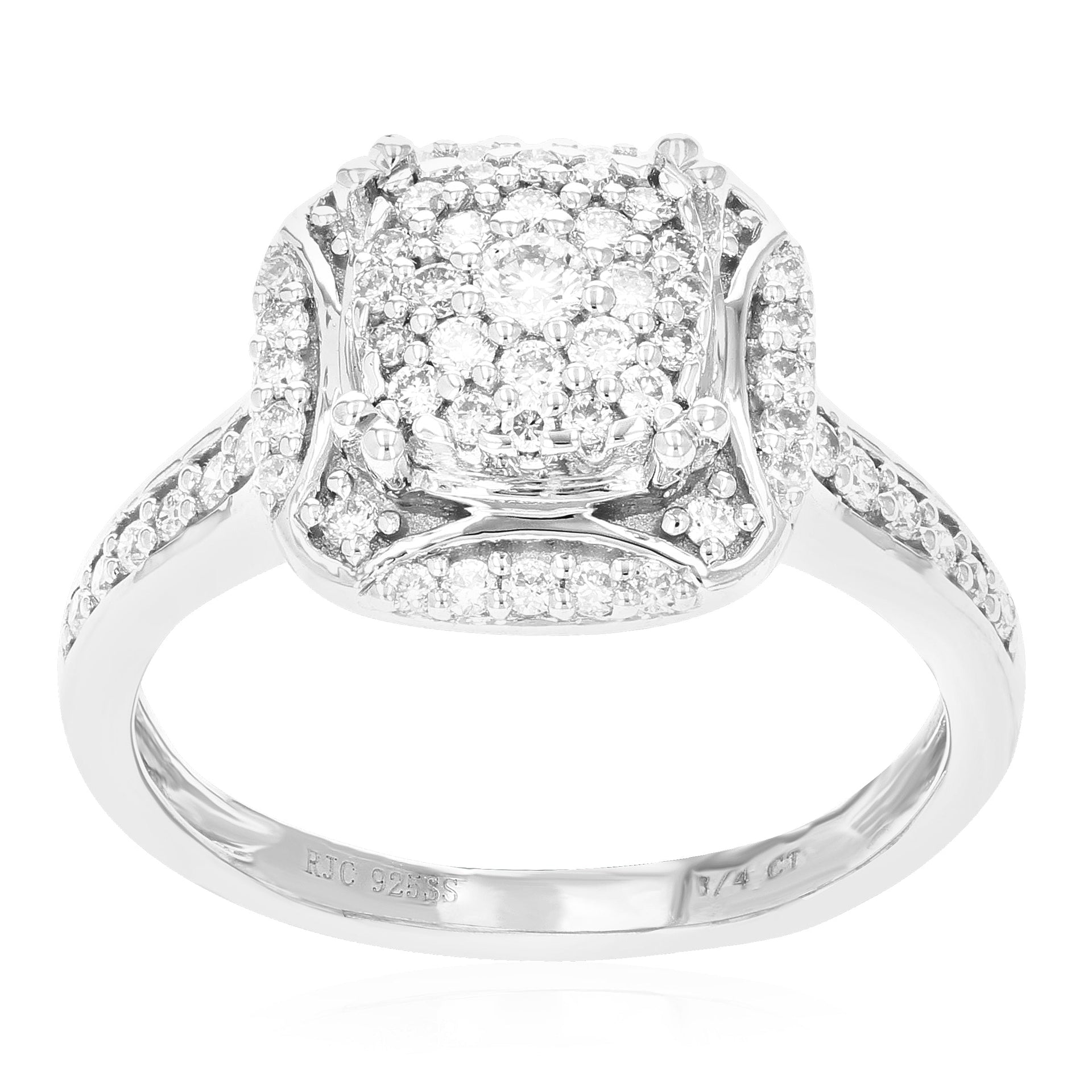 3/4 cttw 170 Stones Round Cut Lab Grown Diamond Engagement Ring .925 Sterling Silver Prong Set