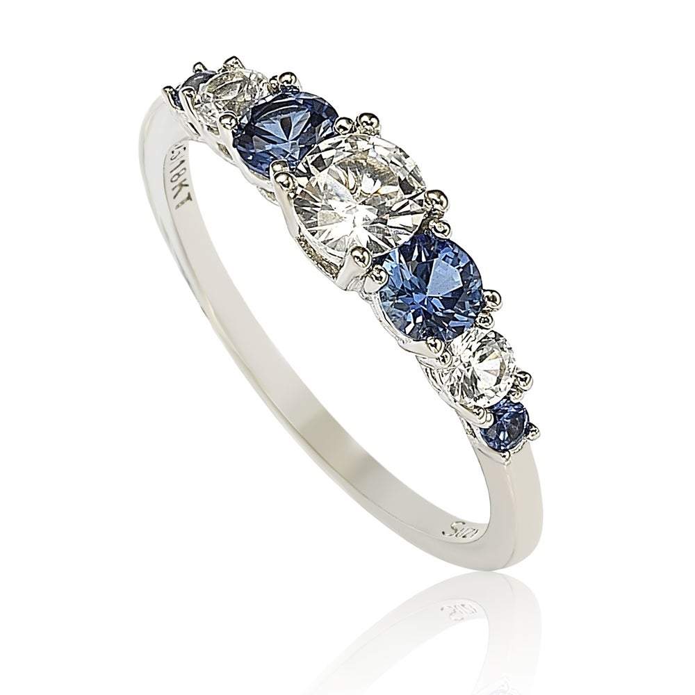 Suzy Levian Sterling Silver Sapphire & Diamond Accent 1.75cttw 7-Stone Ring - Blue