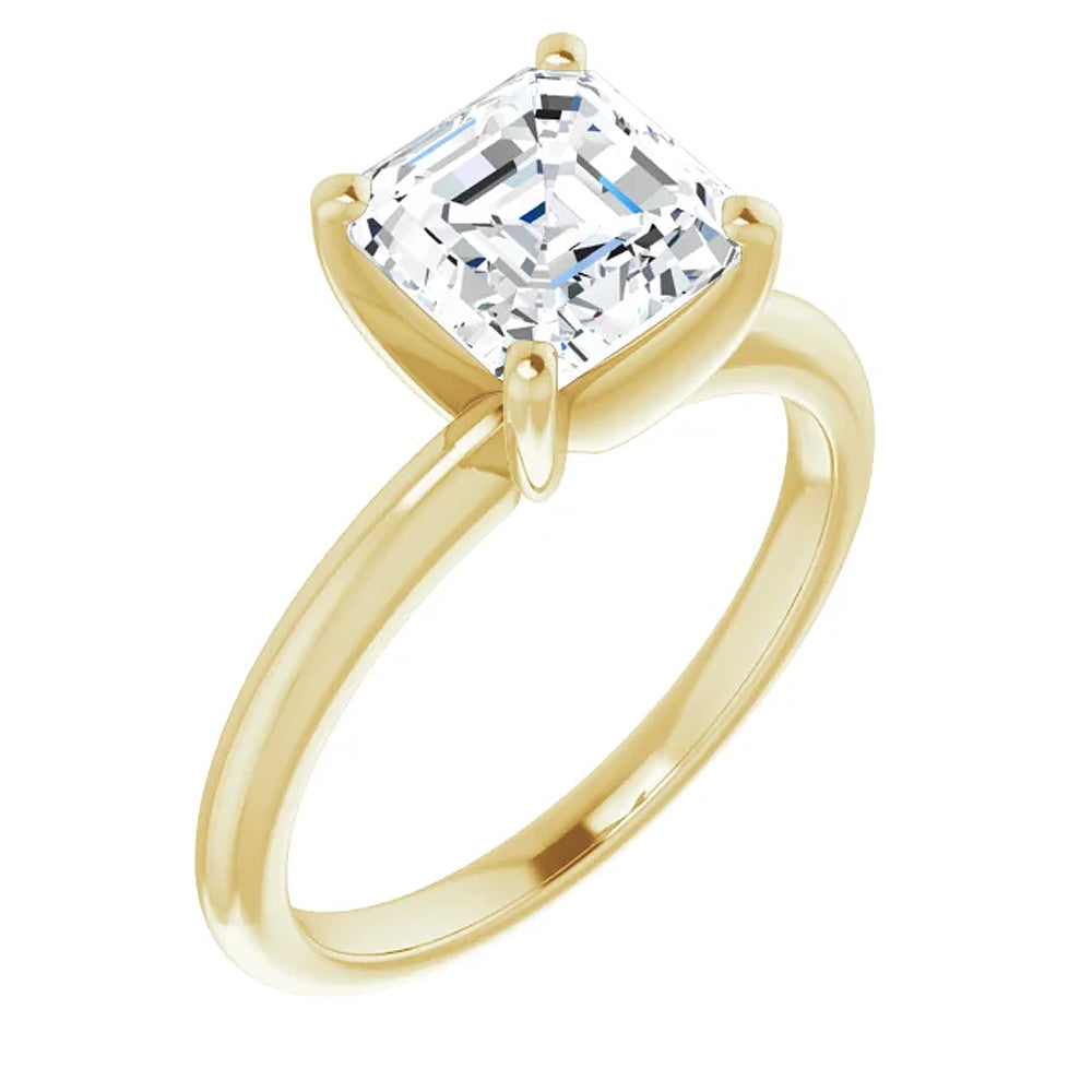 5Ct Asscher Solitaire Moissanite Engagement Ring in White Yellow or Rose Gold