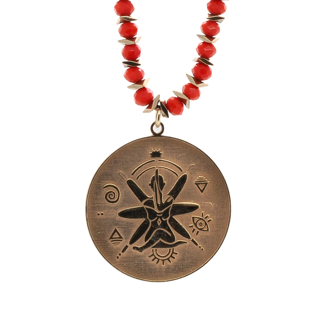 Spiritual Journey Red & Gold Beaded Choker Necklace - Gold