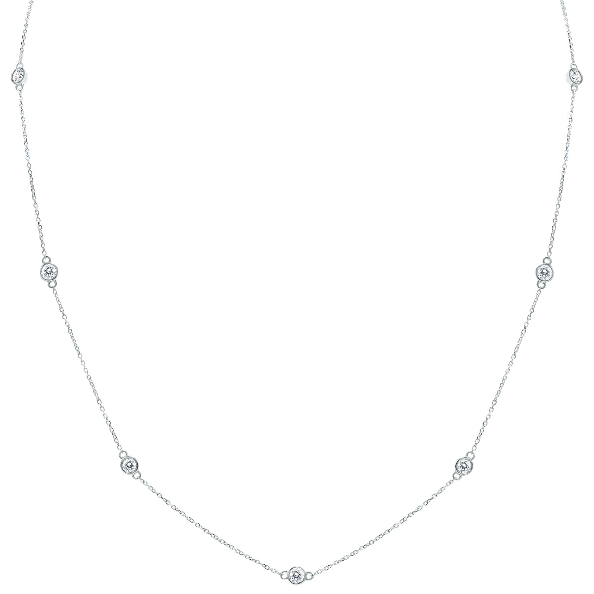 1 Carat TW Bezel Set Diamond Station Necklace In 14K White Gold