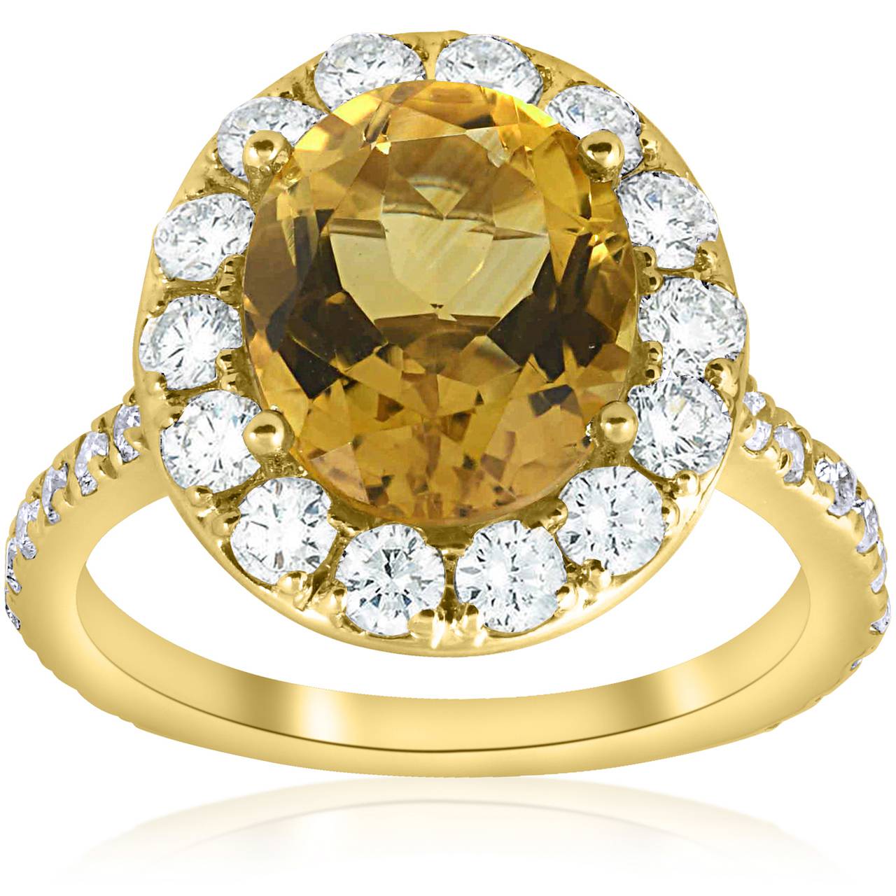 4 1/2 cttw Oval Citrine Diamond Halo Vintage Ring Engagement 14k Yellow Gold