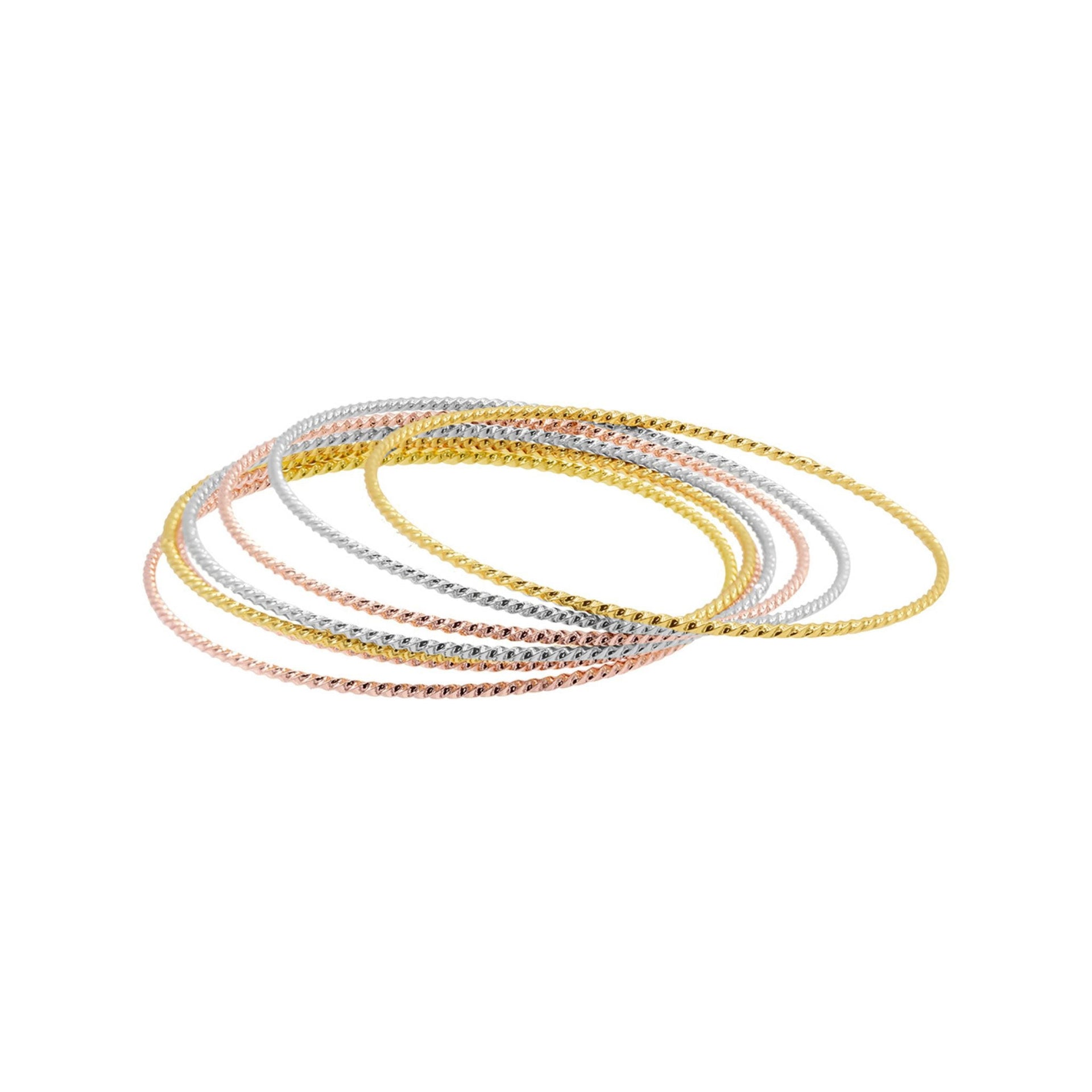14K Gold Plated Tri-Color Skinny 7-Piece Bangle Set