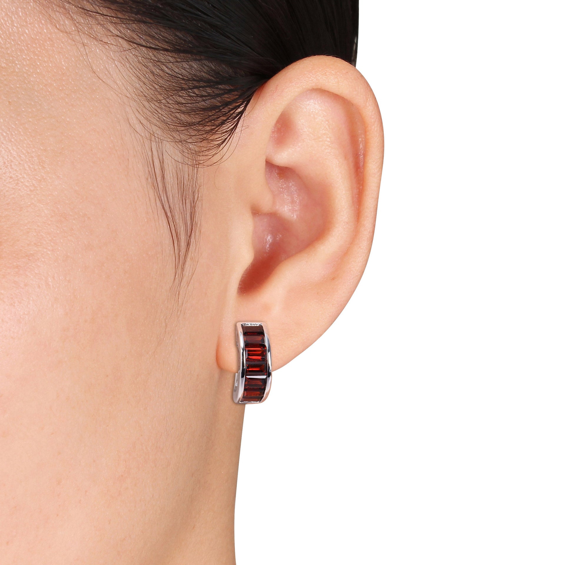 5 1/6 CT TGW Garnet Hoop Earrings in Sterling Silver