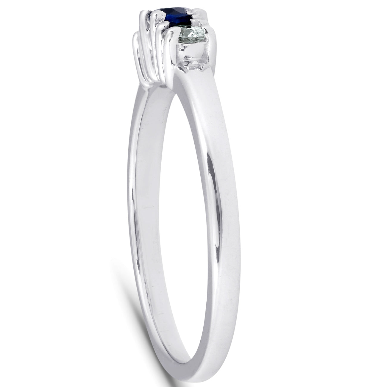 1/4ct 3 Stone Blue Sapphire Diamond Ring 14k White Gold