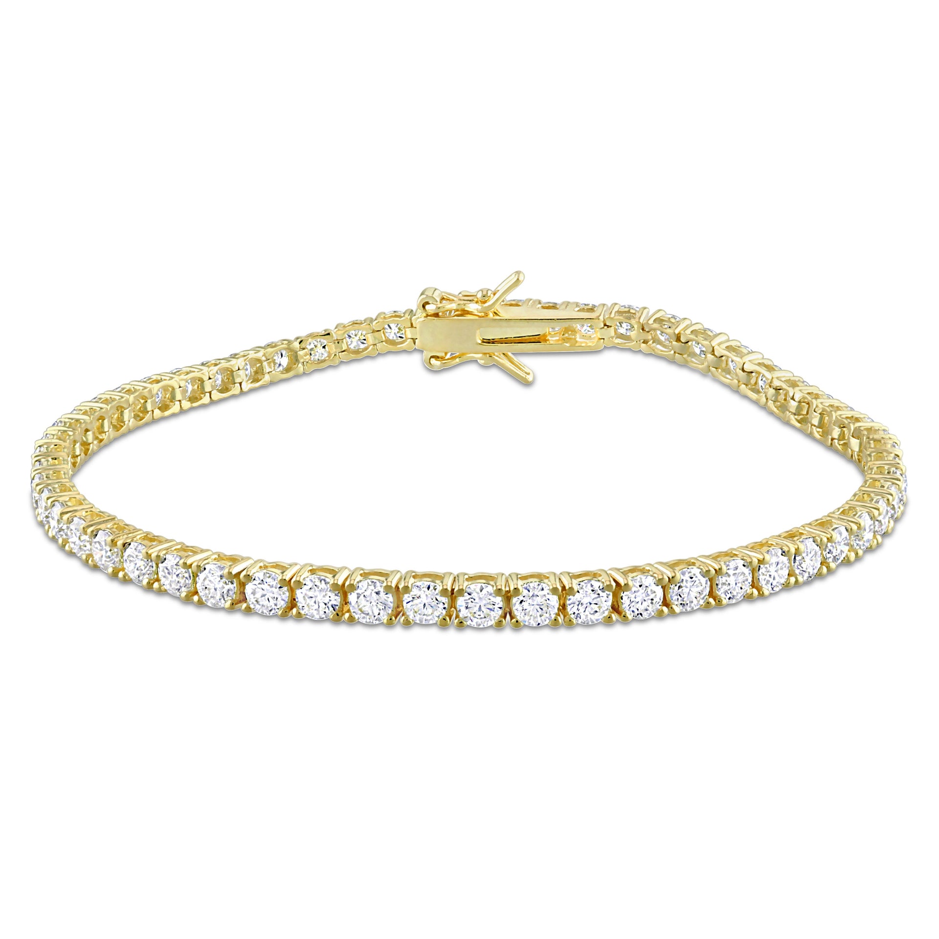 5 5/8 ct DEW Created Moissanite Tennis Bracelet in Yellow Plated Sterling Silver-8 in