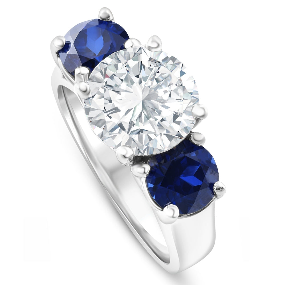 Certified 5.03Ct Diamond & Blue Sapphire Engagement Ring 14k Gold Lab Grown