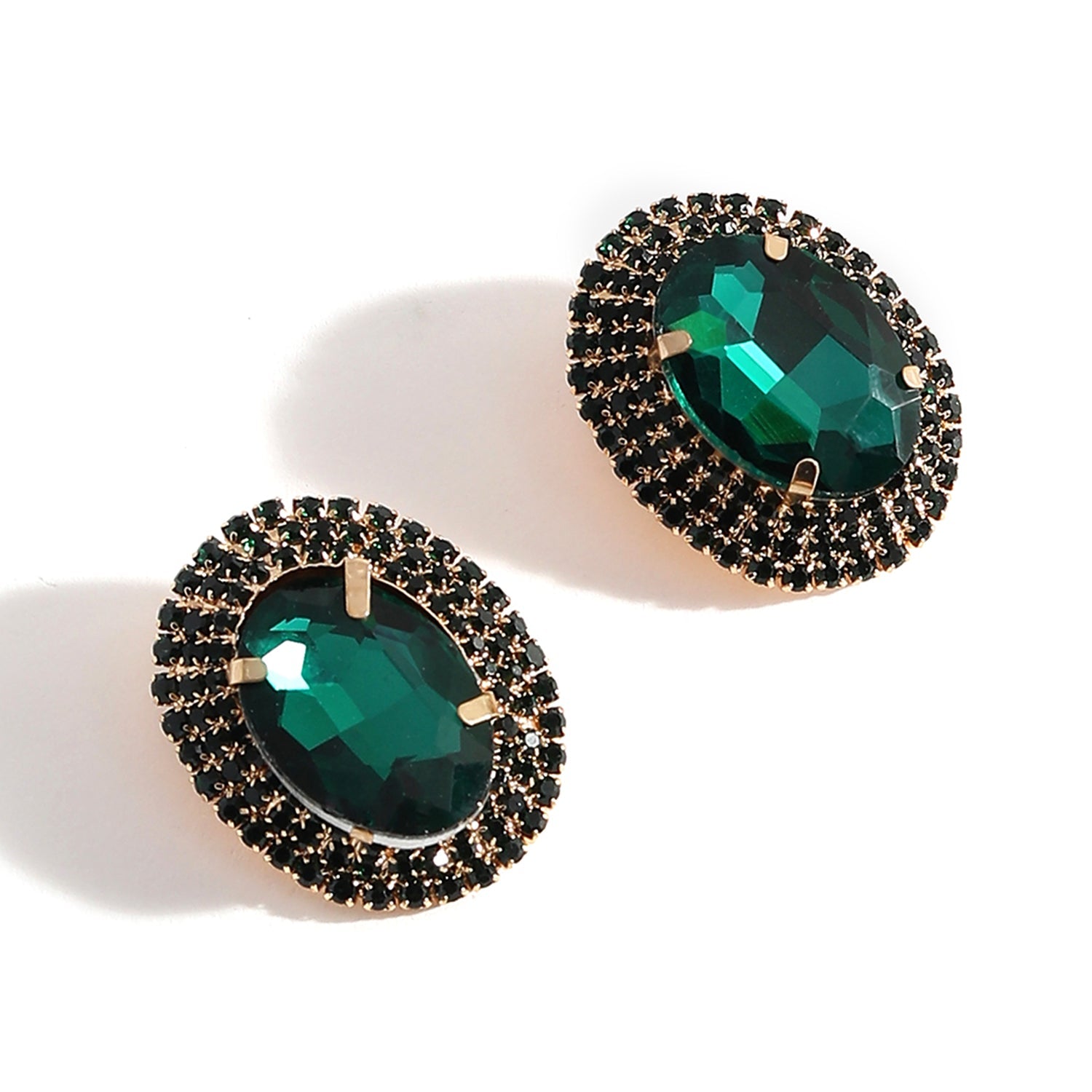 Green Stone Oval Stud Earrings