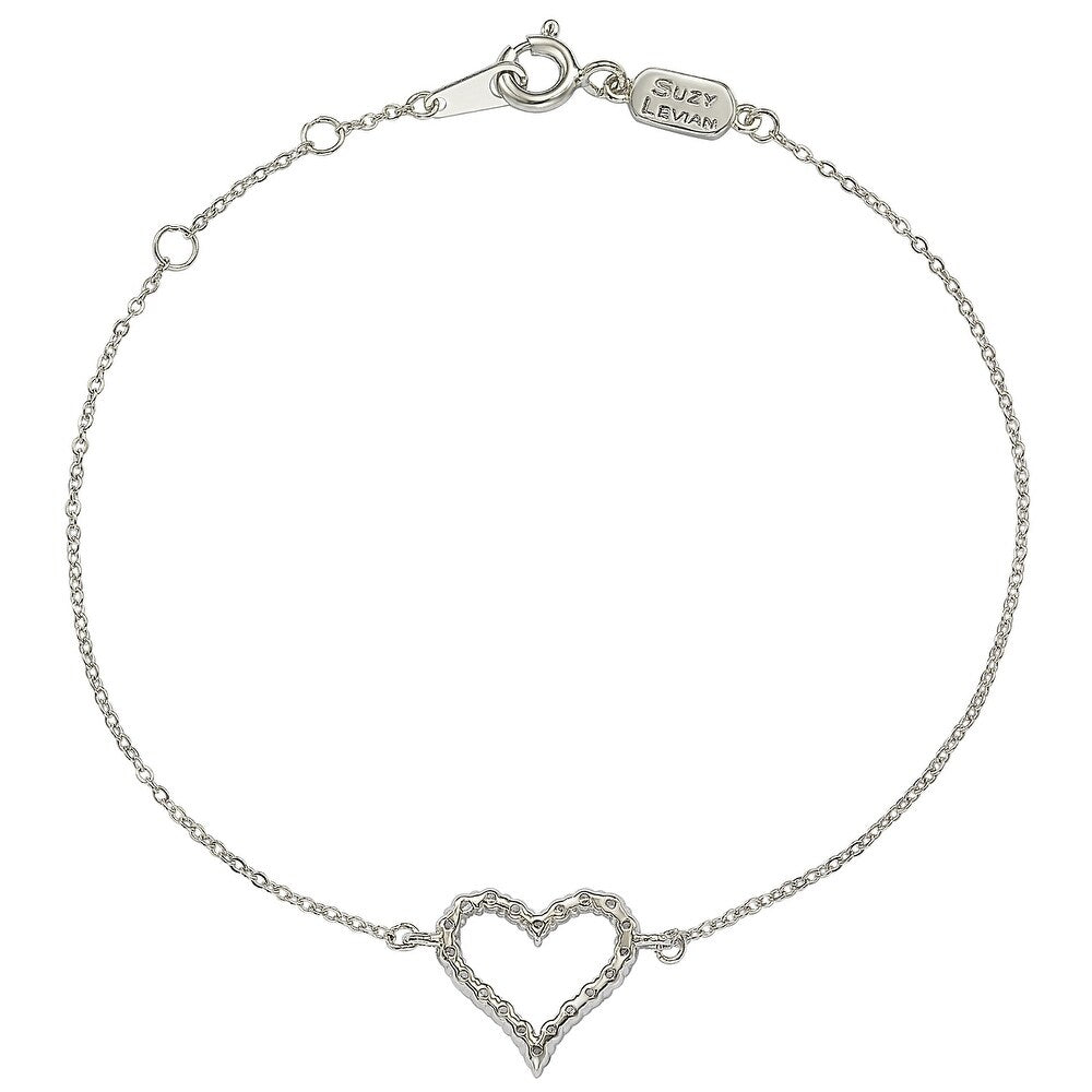 Suzy Levian 14K White Gold & .24 cttw Diamond Heart Solitaire Bracelet