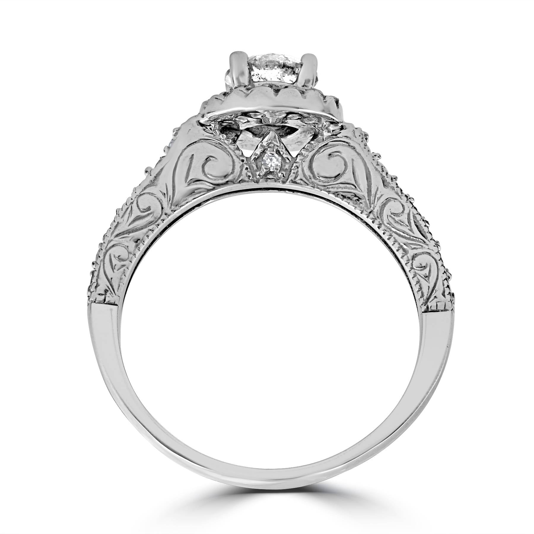 3/4ct Vintage Halo Diamond Engagement Ring 14K White Gold