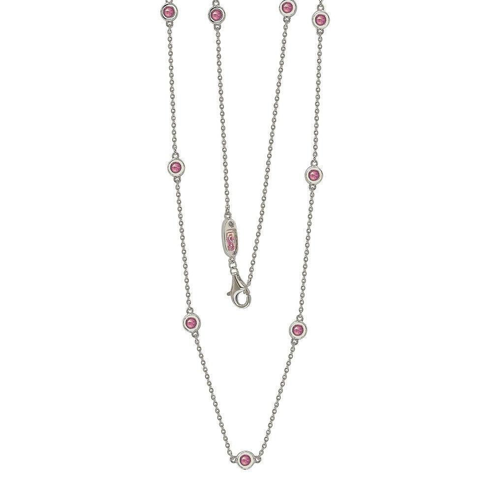 Suzy Levian Pink Sapphire 1.80cttw Sterling Silver Station Necklace