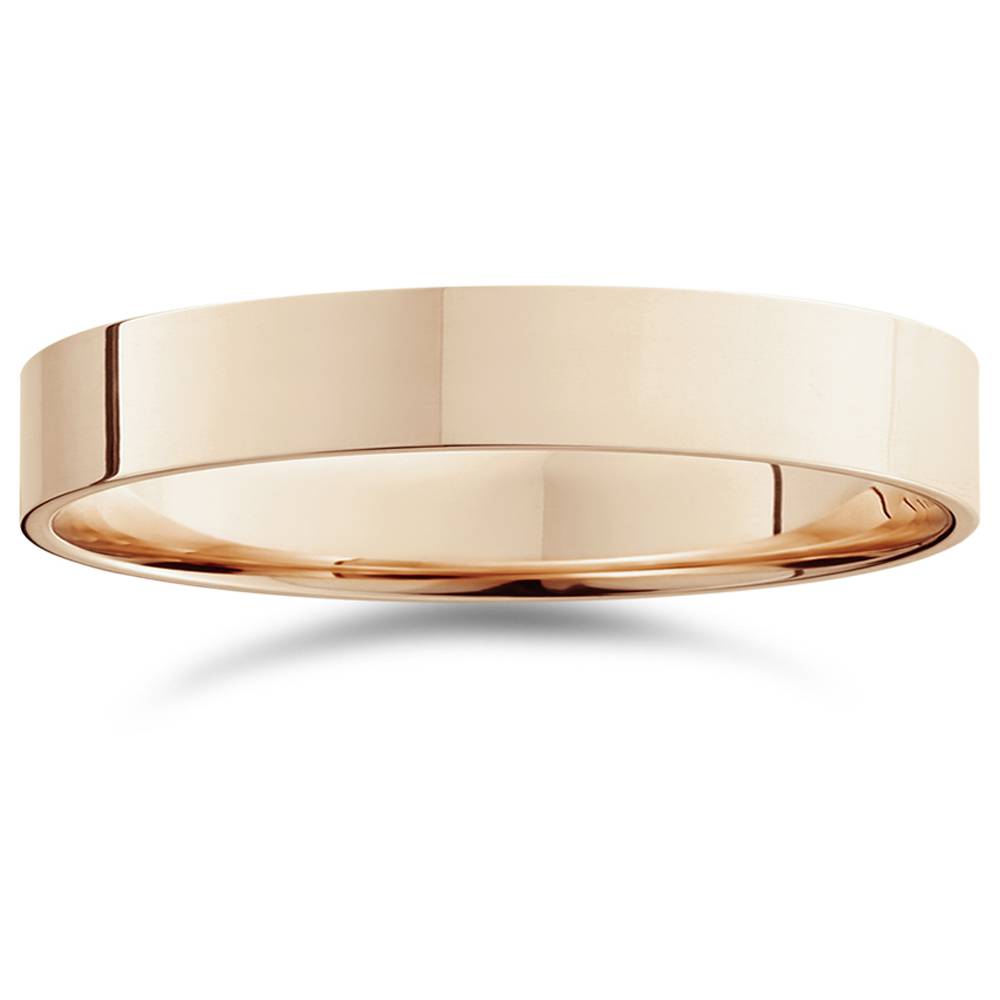 4mm Flat High Polished Wedding Band 14K Rose Gold Size Selectable