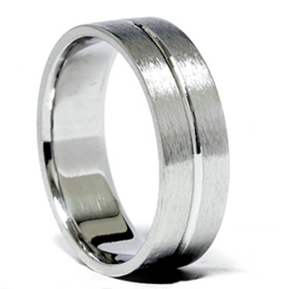 Channel Brushed Wedding Band 14K White Gold Size Selectable