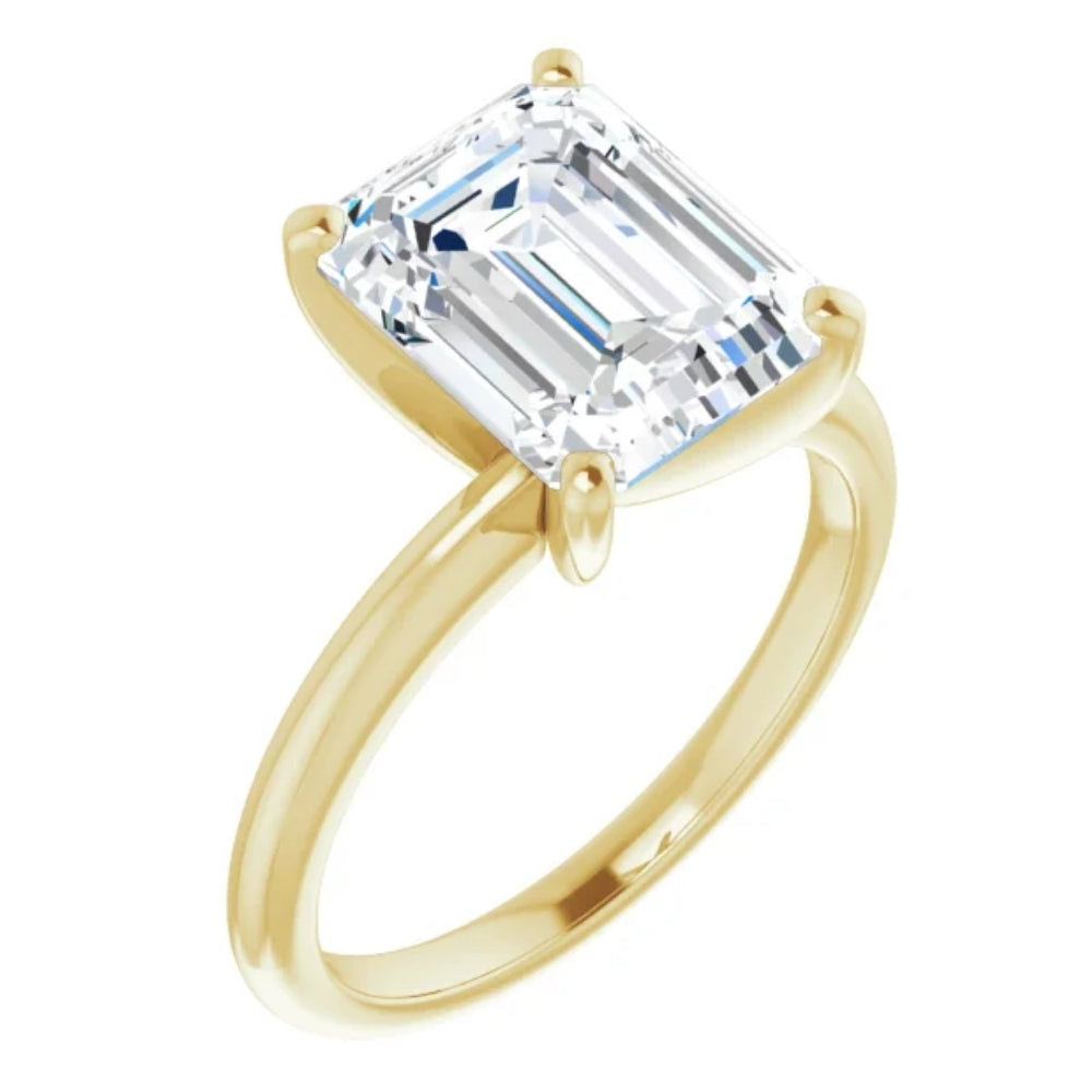 4 ct Emerald Solitaire Moissanite Engagement Ring in White Yellow or Rose Gold