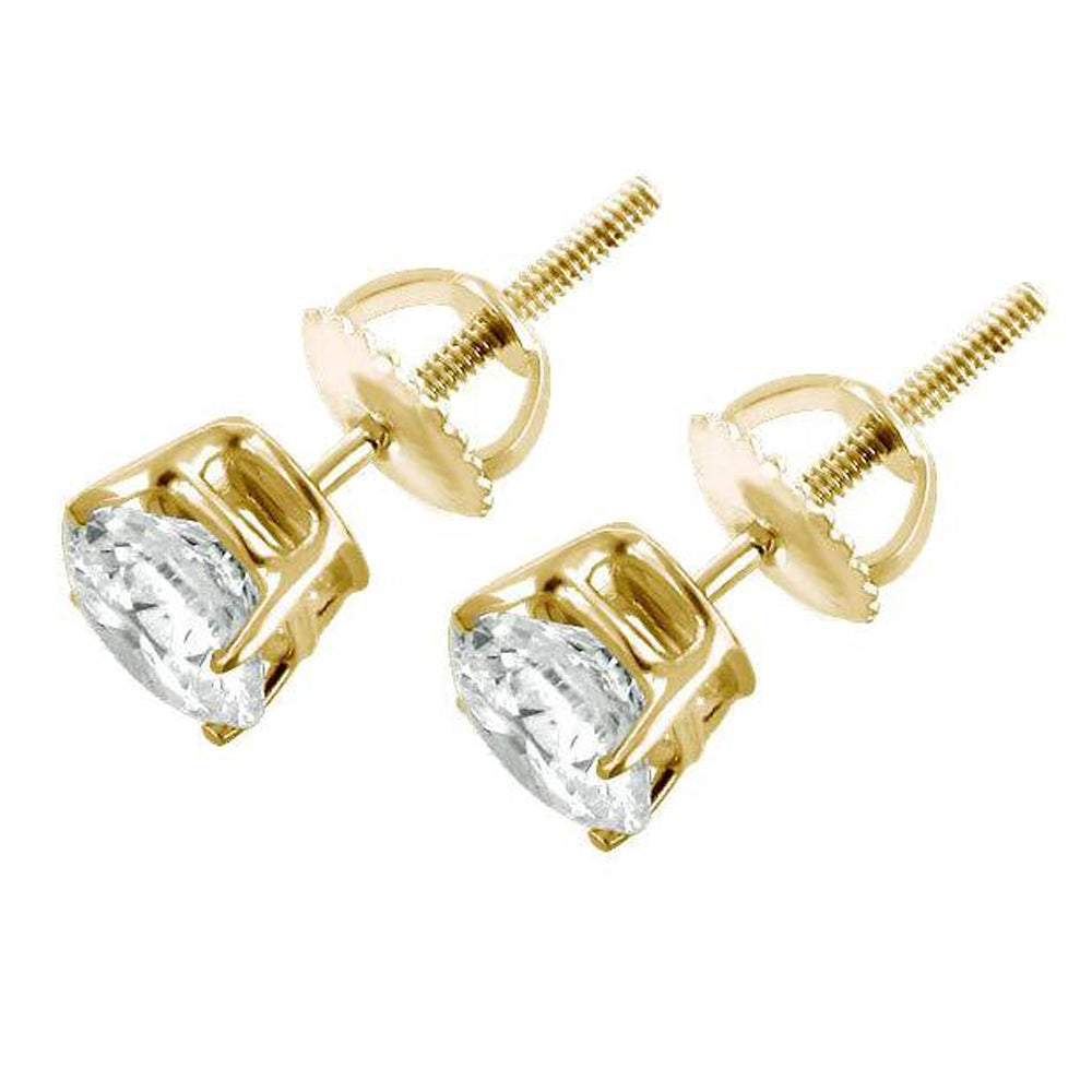 2 Ct Certified Diamond Studs With Screw Backs 14k Yellow Gold (I-J/I2)
